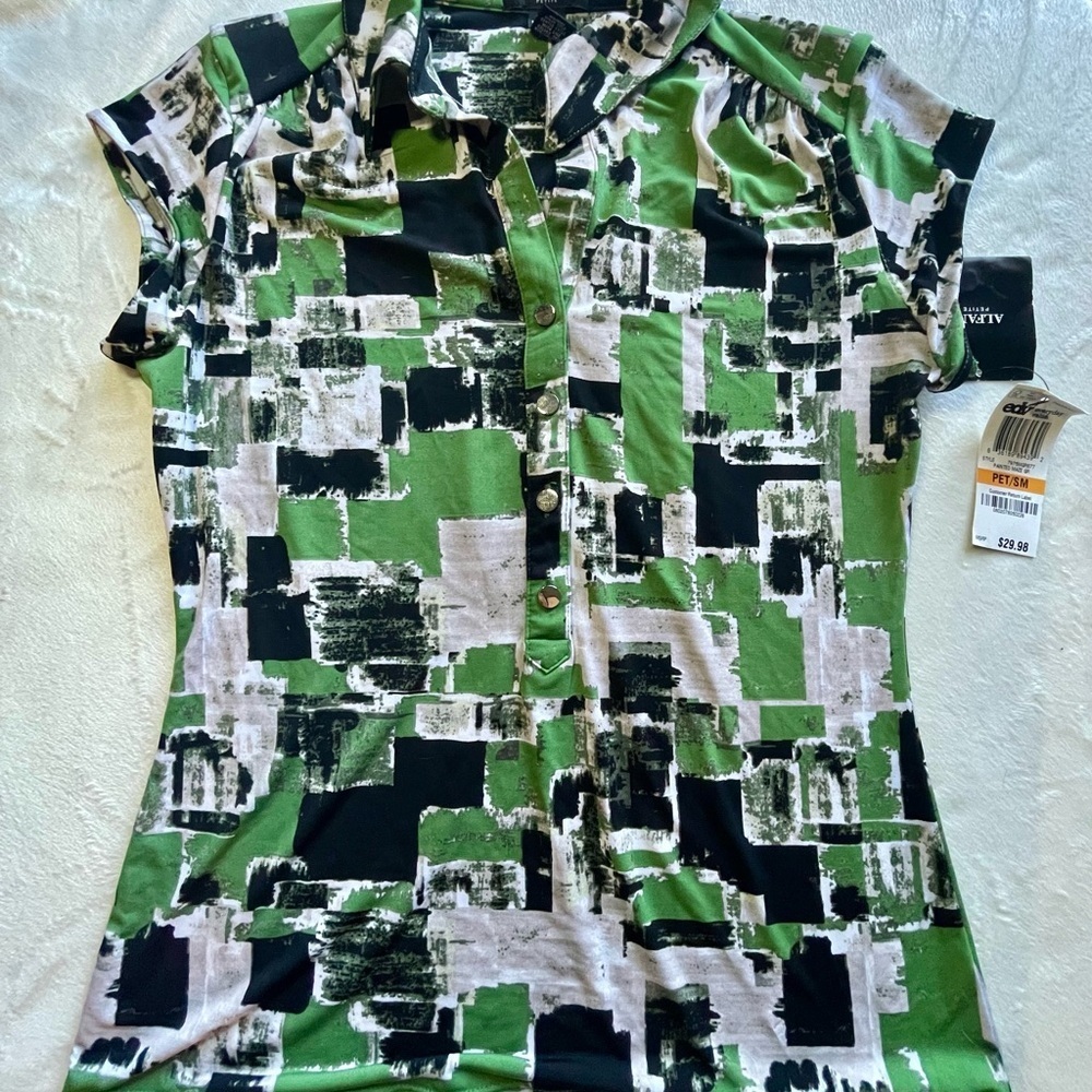 Alfani Green and Black Geometric Print Button Down Shirt